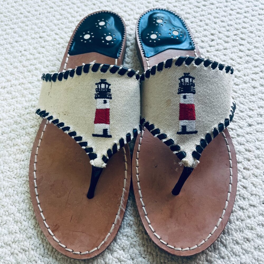2/$30 Jack Rogers Lighhouse Tan Navy Sandals 11M